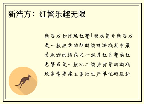 新浩方：红警乐趣无限